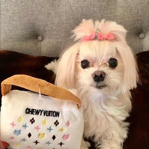 New Chewy Vuiton Dog Purse Squeaker Toy! A Pampered Pup must have!